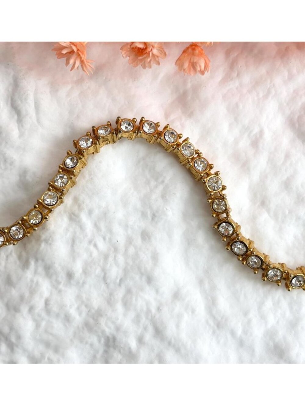 Chainlink Gold Toned Clear Rhinestoned Vintage Minimalist Tennis Bracelet